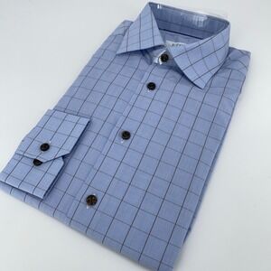 Eton Dress Shirt Mens 15 1/2-39 Blue Checkered Contemporary Collared Button Up